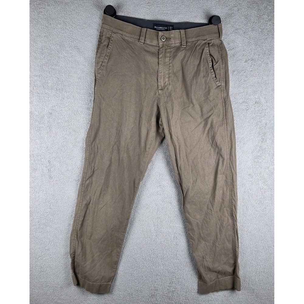 Abercrombie & Fitch Straight Linen Blend Light Brown Pants Mens 32x30(34x26)